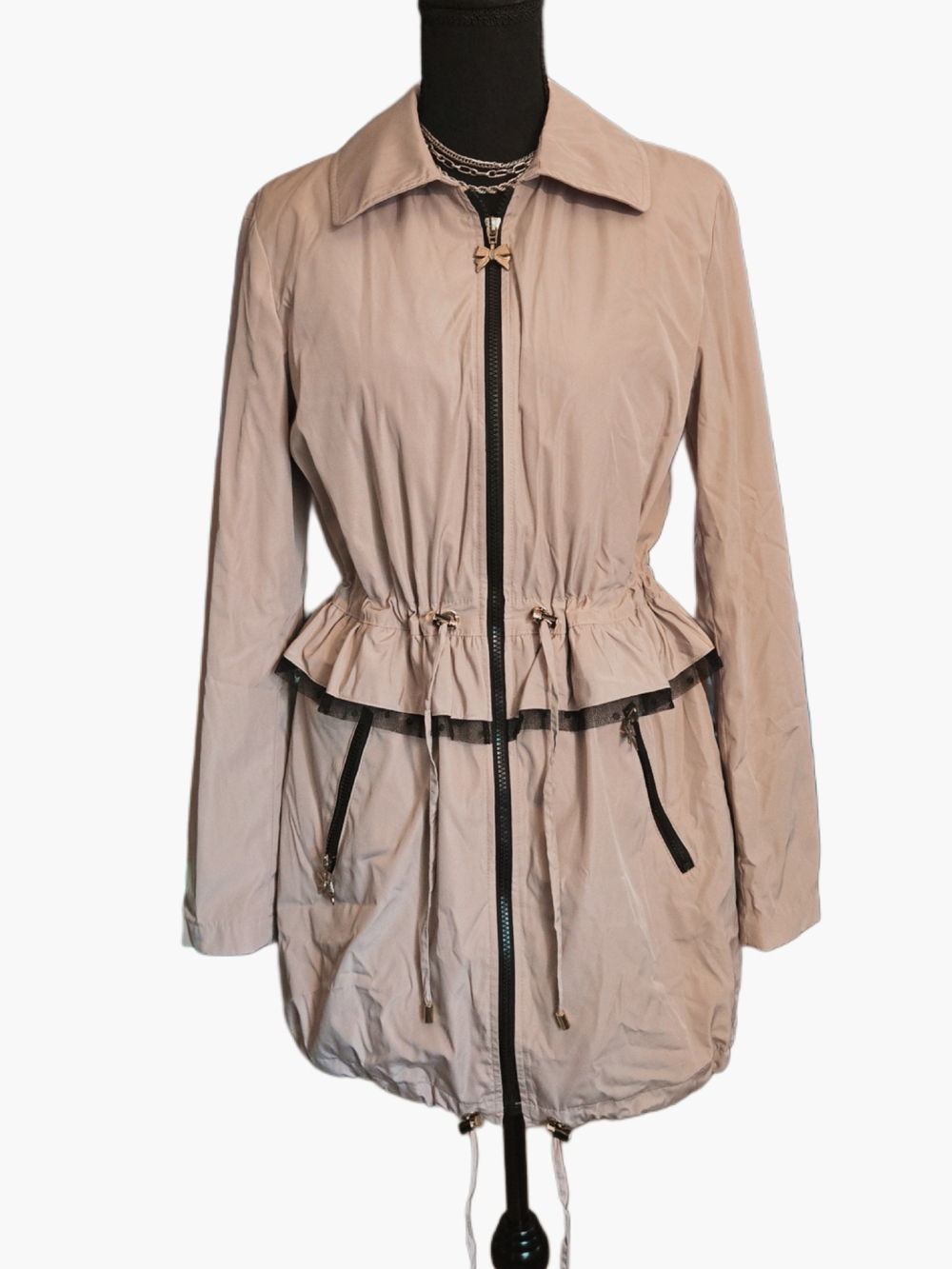 Betsey Johnson Beige Drawstring Peplum Jacket !
